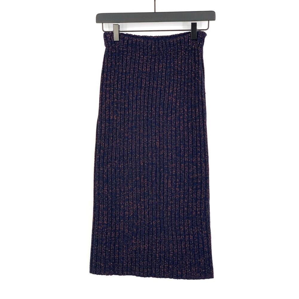 RAG & BONE Jubilee Knit Midi Skirt Navy Blue Bronze Metallic XXS